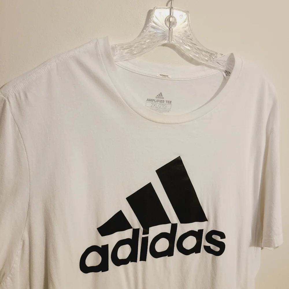 Adidas | Men's White Essential Amplifier Tee With Black Logo (Size 2XL)